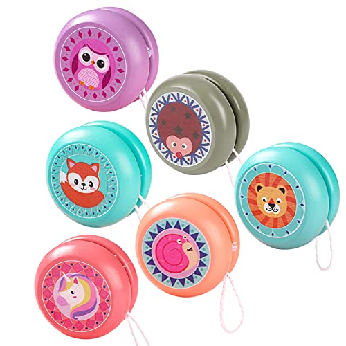 Zuzer Yoyo de Madera,6PCS Yo-yo Profesional Yoyos Juguetes de Madera para Niños,Niños Cute Cartoon Animal Yo-Yo Kindergarten Puzzle Classic Nostálgico Juguetes (A)