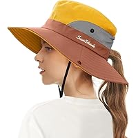 ECOMBOS Womens Sun Hats Wide Brim UV Protection Mesh Foldable Ponytail Bucket Fishing Hat Beach Cap for Fishing Hiking Gardening Outdoor
