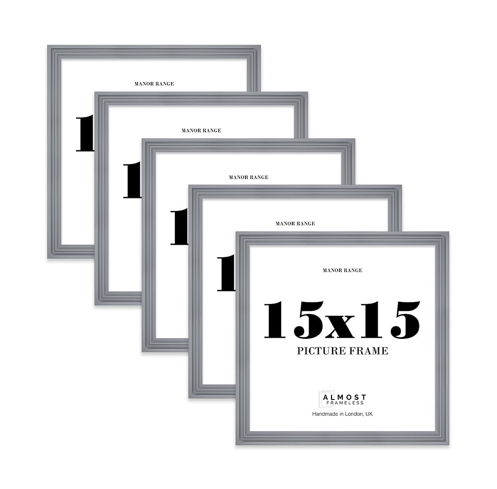15x15 Picture Frame, Display 15x15 Pictures (38.1 x 38.1cm) - Scandi Grey Elegant 42mm Edge Wall Art - 5 Pack
