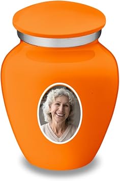Geturns Embrace Keepsake Personalized Picture Cremation Urns for Human Ashes I Burnt Orange Photo Funeral Urn for Men and Women with Double Side Engraving I 3.5 lbs