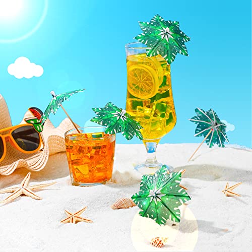 Newtay 150 Pcs Summer Cocktail Picks Palm Trees Cocktail Umbrellas, Drink Umbrellas, Parasol Cupcake...