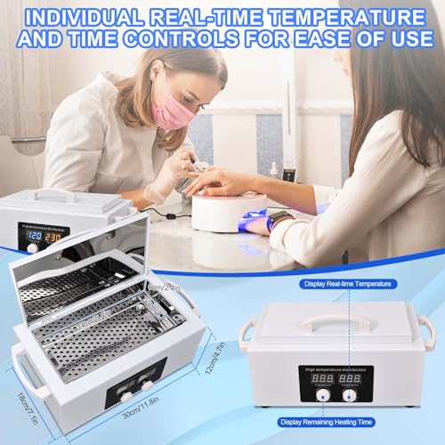 LINBEAUTI High Temperature Steriliser Autoclave Machine 110V 300W Nail Tool Steriliser Dry Heat Steriliser Dental Instrument Steriliser Nail Tool Steriliser 2.5L Capacity with LED Display (White) - Thumbnail 4