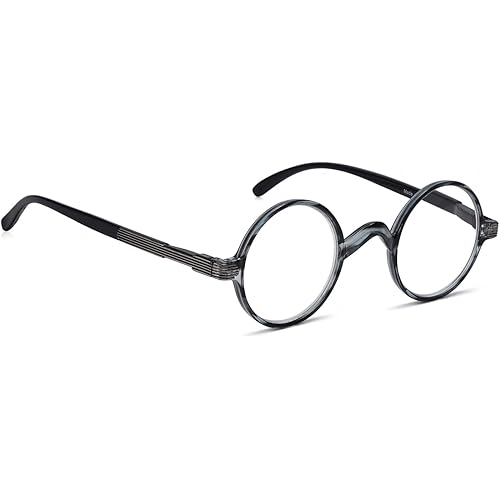 BLUELESS Vintage Round Reading Glasses Professor Readers (Blue Stripe, 2.50)