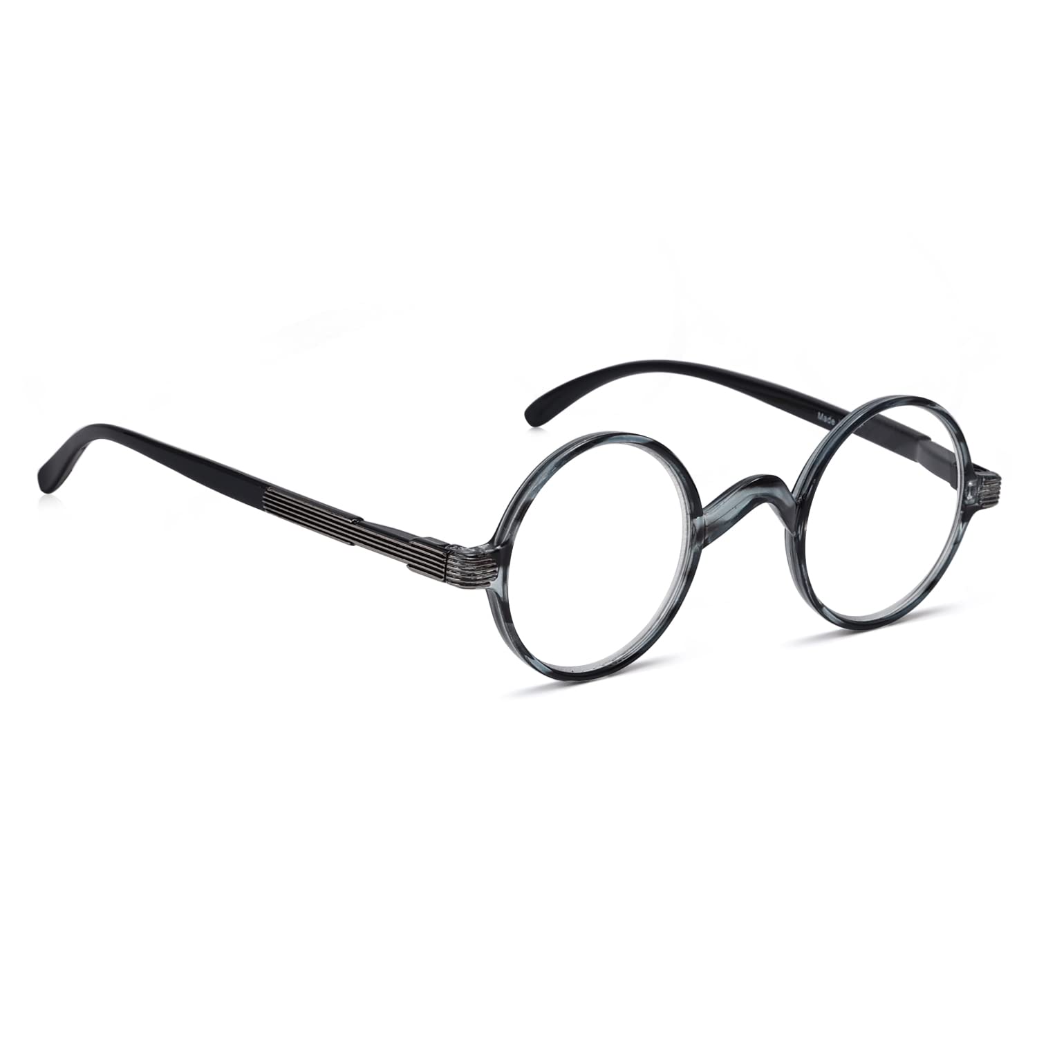 BLUELESS Vintage Round Reading Glasses Professor Readers (Blue Stripe, +1.00)