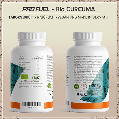 Bio Curcuma Kapseln 365x mit 700 mg Curcuma aus kontrolliert biologischem Anbau - optimal hochdosiert mit 35 mg Curcumin pro Kapsel - mit Schwarzem Pfeffer-Extrakt - Vorrat für 1 Jahr