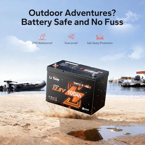 Image of Litime 12V 100Ah LiFePO4 Battery Bluetooth, Group 27 Trolling Motors Lithium Battery, Up to 15000 Deep Cycles, Built-in 100A BMS with Low-Temp Protection for RV, Solar System, Marine, Yacht