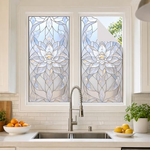 Película de privacidad para ventana con diseño floral Lotus 17.5 x 39.4 pulgadas miniatura 2