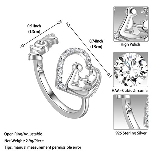 Adjustable Mom Rings 18K White Gold Over 925 Sterling Silver Mom Mother Ring Women Jewelry Gifts For Mum Mothers Day Gifts From Daughter Son Gift For Grandma Mother-To-Be New Mom Mother In Law Fr0067W #TOP5