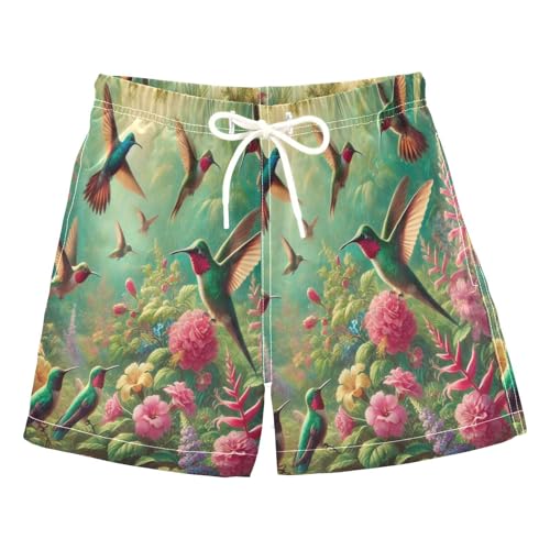 Flowers Hummingbirds Boys Swim Trunks Quick Dry Toddler Swimsuit Boy Swimwear Board Shorts Bathing Suits M