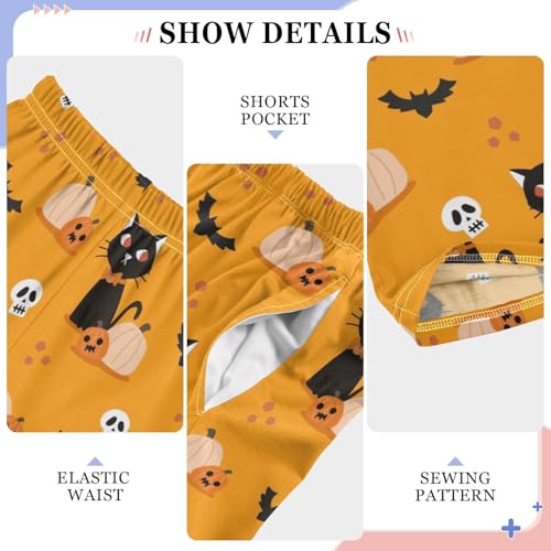 Black Cat Skull Boys Long Pants Soft Trousers Elastic Waist Kids Lounge Bottoms with Pockets S-XL4