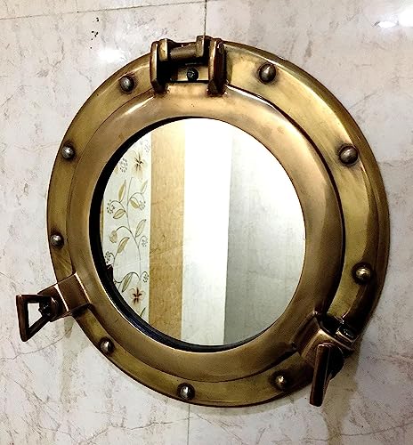 Miroir hublot de 30,5 cm - Finition antique - Décoration nautique