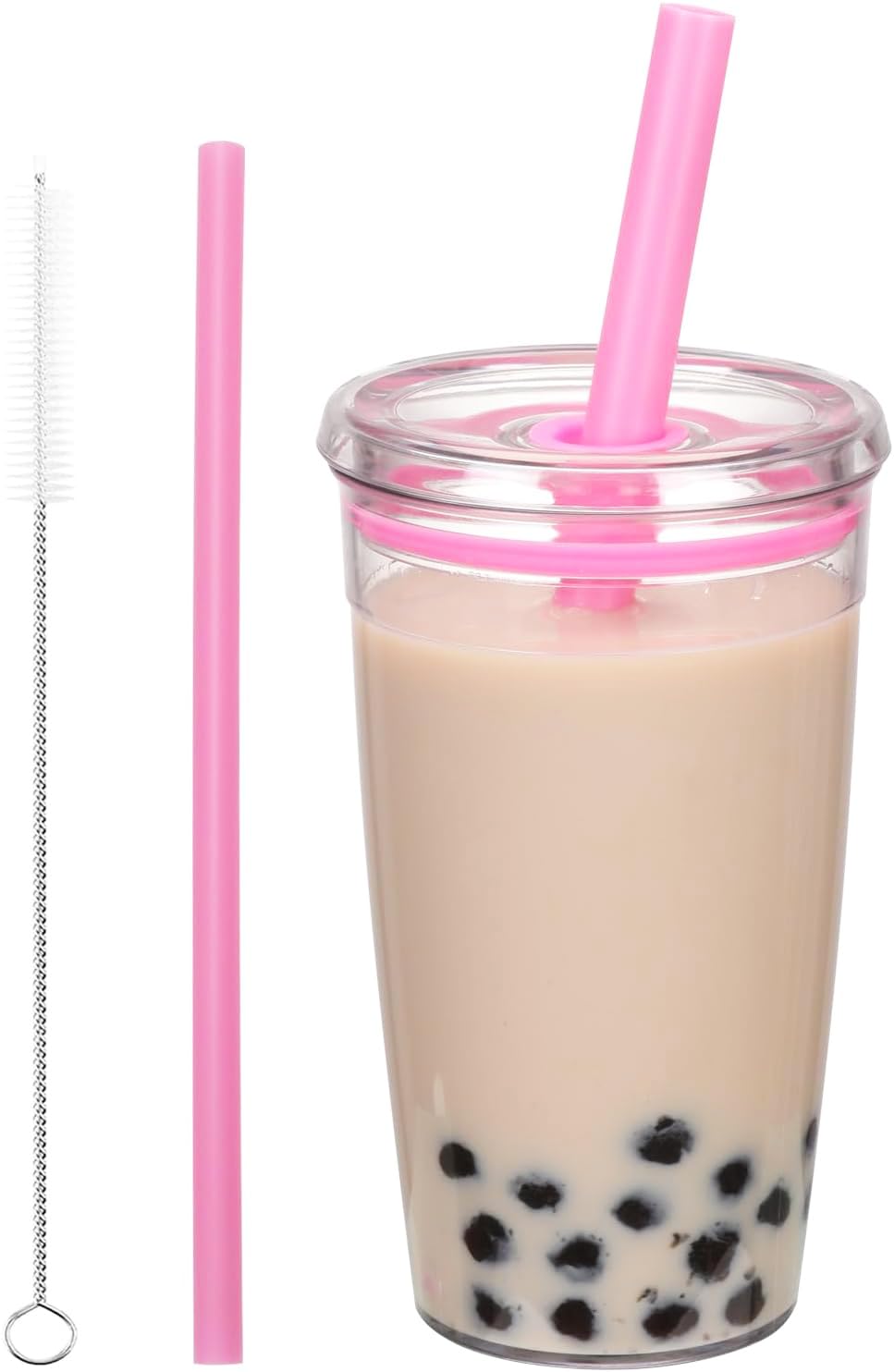 CJWLKJ Tritan Plastic Tumbler with Lid and Straw, 16oz Premium Insulated Iced Coffee Cups, Reusable Plastic Cups with Lid and Straw, Pink — image 1