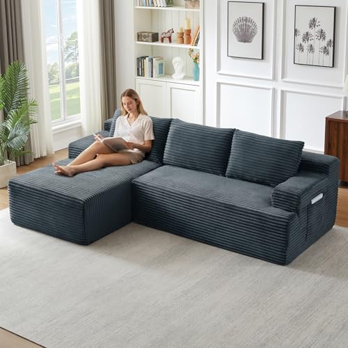 Yihomfy 238cm Canape Dangle Convertible,Canapé d'angle Modulable avec Poches Latérales, Canapé Moderne en Forme de L avec Méridienne, sans Structure,...