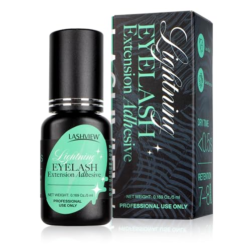 LASHVIEW Eyelash Extensions Glue, 0.3 Sec Fast Drying Retention 6-8 Weeks Black Adhesive