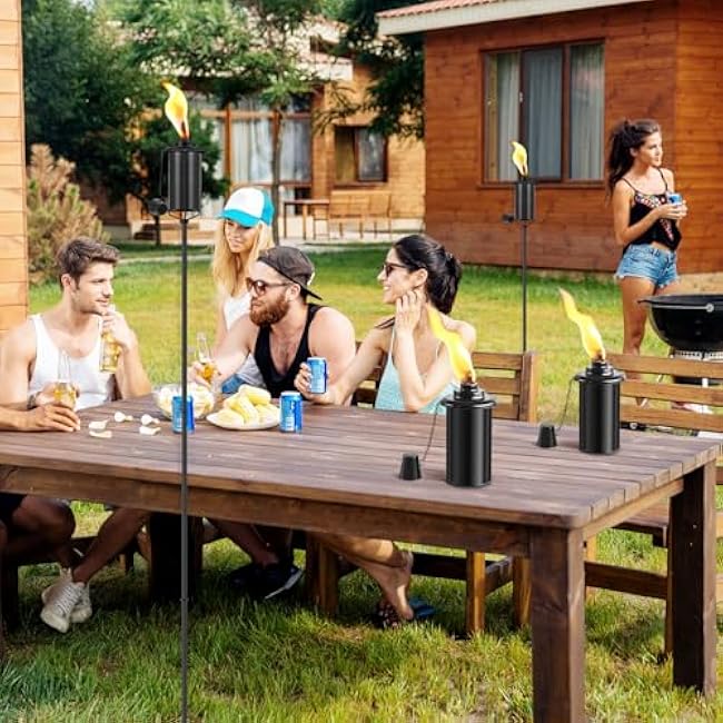 4 Pack Garden Torches, 16 oz Metal Torch for Outside with 3-Prong Grounded Stake, Outdoor Decorative Citronella Torches, 59 inch Garden D¨¦cor Torches