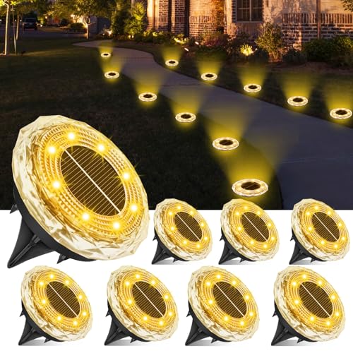 YIFMOO Solar Bodenleuchten Aussen, 8 Stück Solarlampen für Außen Garten, 8 LED Wasserdicht Boden Solarleuchten für Außen, Warmweiß...