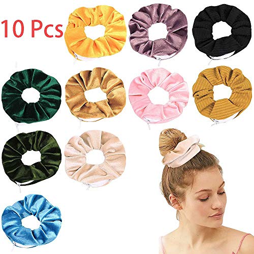 Doyeemei starker Halt Bobbles Samt-Haargummis 10 Stück bunte Samt-Haargummis mit Reißverschluss spurloser Samt-Haarring, Haarseil-Accessoire für Frauen Mädchen einfarbige Gummibänder Samt