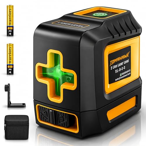 Image of TOMAHAWK TLL 02-D-C, Compact 2 Green Line Laser Level - 98ft Green Cross Self-Levelling Laser Line for Construction Vertical /Horizontal Magnetic Base, Adjustable Brightness