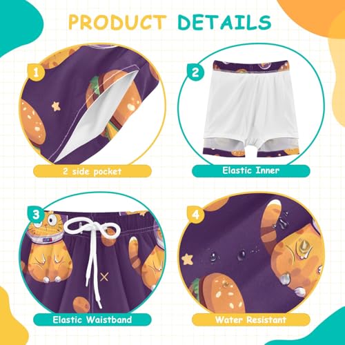 Bolaz Toddler Boys Swimwear Swim Trunks with Compression Liner 4T Astronaut Cat4