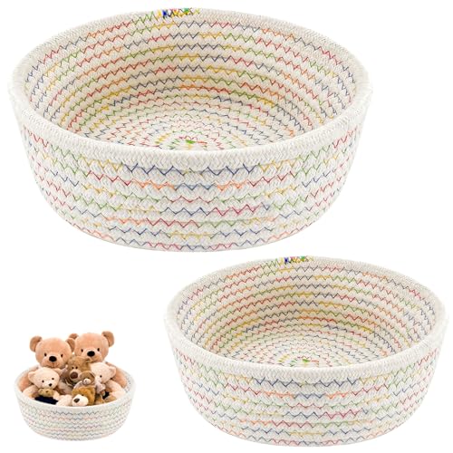 Jerhyun 2 Pièce Paniers de Rangement Tressés, Panier en Corde de Coton Tressée Convient Décoration Rangement Dans Chambres, Salons, Bureaux (Blanc)