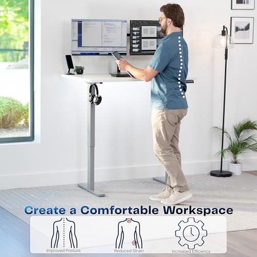 Image of VIVO Electric 48 x 30 in Standing Desk, Memory Height Adjustment, 1B Series, Holds 220 lbs, One-Piece White Top, Gray Frame, DESK-KIT-1G5W