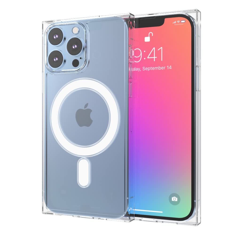ANHONG Magnetic Square Case Compatible with iPhone 13 Pro 6.1 inch 2021, HD Clear Shockproof Case Work with MagSafe Wireless Charging, Non Yellowing with Military Grade Protection