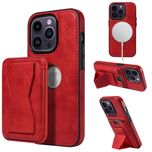 Étui porte-cartes magnétique pour iPhone 13 Pro Max support de téléphone cuir PU rouge