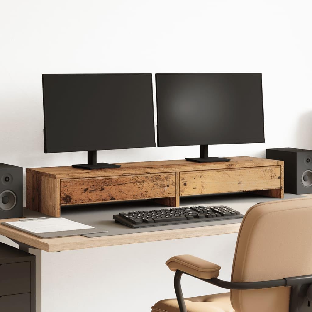 Gecheer Supporto Monitor con Cassetti Legno 100x27x15 cm in Truciolato