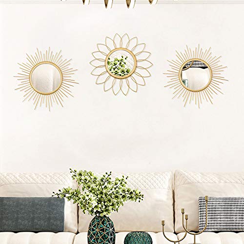 3 Pack Gold Mirrors For Wall Metal Sunburst Wall Mirrors Home Décor Decorative Hanging Wall Art For Living Room Bedroom Entryway #TOP3