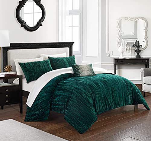 Chic Home Westmont 4 Piece Comforter Set Crinkle Crushed Velvet Bedding-Decorative Pillow Shams Included, Queen, Green #TOP1