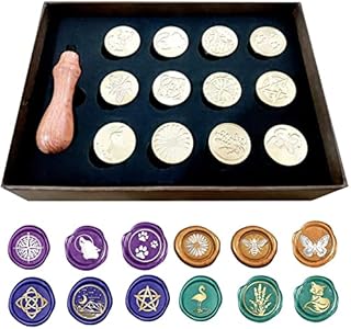 Wax Seal Stamp Set, 12pcs Vintage Retro Classical Brass Retro Wax Sealing Stamp Kit with Wooden Handle for Invitations Cards Letters Envelopes (12 PCS)