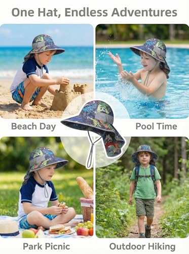 Image of icolor Kids Sun Hat Toddlers UPF50+Bucket Summer Beach Play Sun Protection Hats with Neck Flap for Ages 3~10 Girl Boy