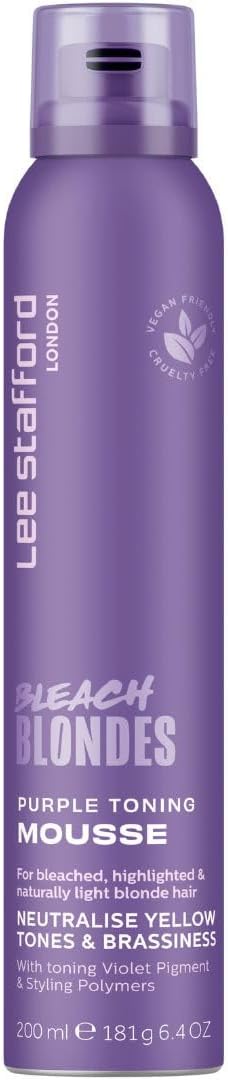 Lee StaffordPurple Toning Mousse | Bleach Blondes Volumising Mousse - Violet Colour Correcting Blonde Toner & Styling Foam, Neutralize Brass & Yellow Tones, for Colored, Silver, & Grey Hair, 200ml