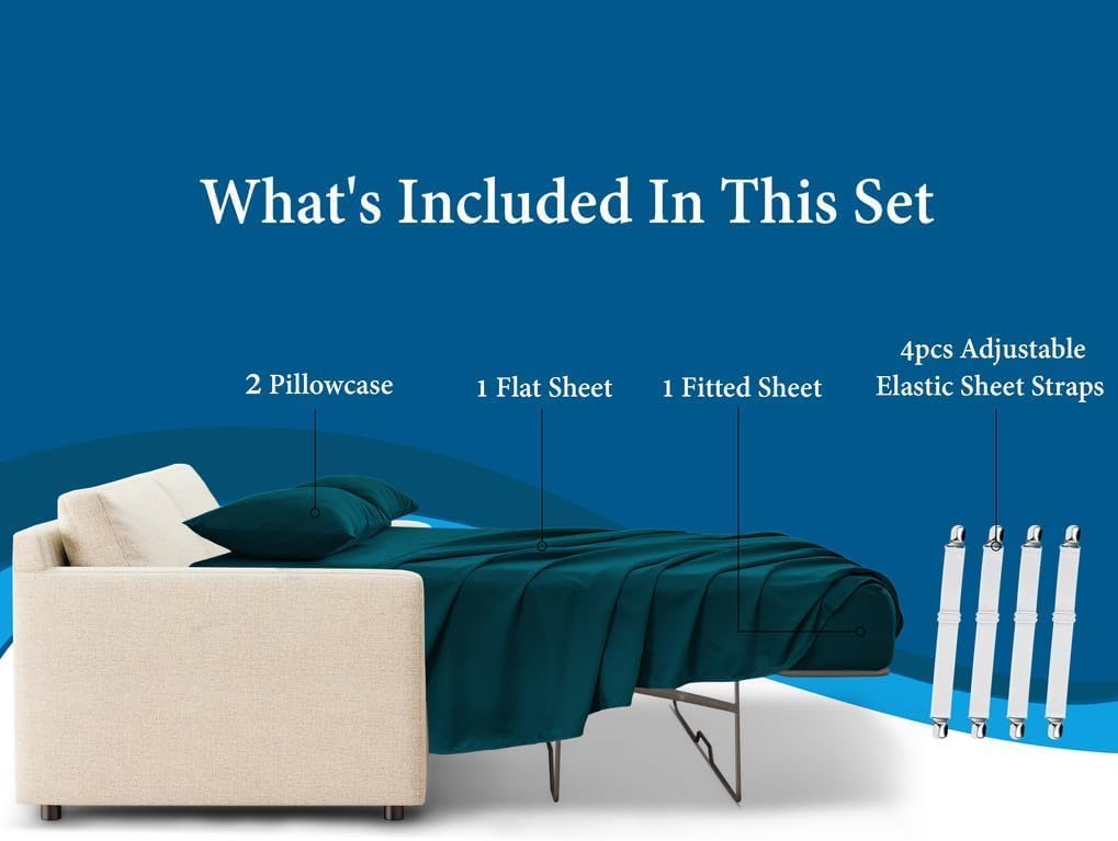 Sleeper Sofa Bed Sheets Twin Size – 600 TC Egyptian Cotton – Bed Sheets Set – 12 Inch Deep Pocket, Twin Sofa Sleeper Sheets - Teal Blue