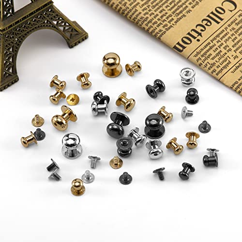 TiSuit 50 Sets Chicago Screws Round Head Button Cross Screw Stud Rivet for DIY Craft Leather Repairs Decoration Accessories (Silver,8mm)