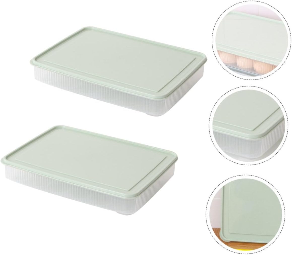 LIFKOME 2pcs Storage Container Stackable Cube Holder Lid Food-safe Tray for Refrigerator Kitchen and Pantry Organization