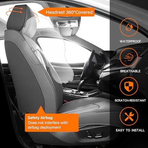 Image of MINGBRON Car Seat Covers Front Seats, Comfortable Leather Car Seat Covers, Waterproof Front Seat Covers for Cars, Luxury Automotive Seat Protecor Covers for Most Sedans SUV Pick-up Truck (Gray)