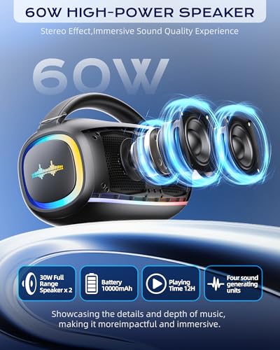 Image of Karaoke Machine,IPX5 Waterproof Portable Bluetooth 5.3 Speaker with 2 Wireless Microphones for Adults & Kids,60W PA System Supports TWS /TF Card /USB /AUX /Live for Home Party-Black