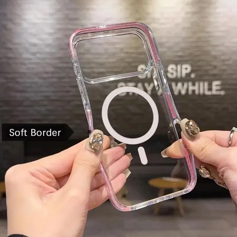 Image of VONZEE Back Cover Case Compatible with iPhone 17 Air 6.6'' Case Glitter Ring Cute Shiny Colorful Bling Case (Compatible with Magsafe) Transparent PC+TPU Glossy Shiny Cover for Girls Women,Pink