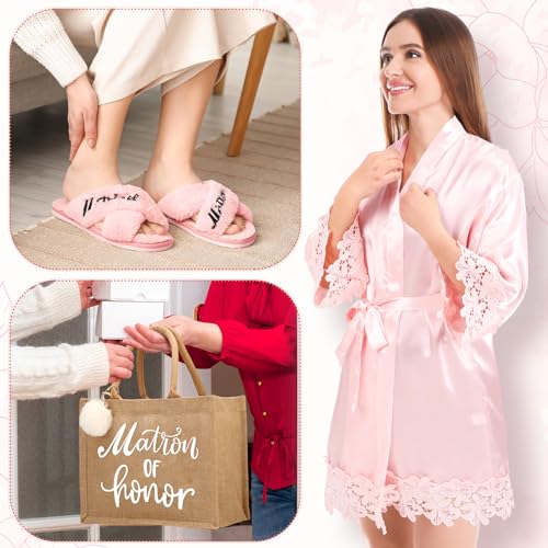 Image of Handepo 5 Pcs Bride Robes for Wedding Day Set Bride to Be Gifts Bridal Shower Gifts Bridesmaid Robe with Slippers Tumbler