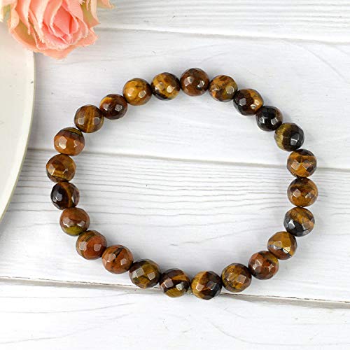 Image of Reiki Crystal Products Natural Crystal Stone 8 mm Faceted Diamond Cut Beads Bracelet for Men & Women | Reiki Charged Gemstone Bracelet | Multiple Stone Variants Available