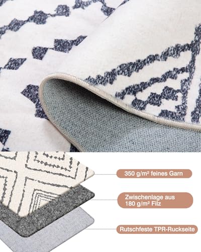 DEFYNEE Schmutzfangmatte 60 x 90 cm, rutschfeste Türmatte für Eingang, Haustür & Flur, Wasserabweisend, Maschinenwaschbar, Ideal für Hund & Haustiere, Marineweiß/Schwarz