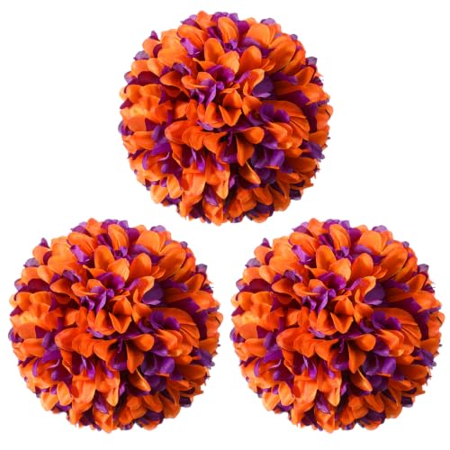 Knitgrip 3 Pcs Purple and Orange Homecoming Mum Flowers, 6.5"