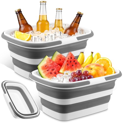 2 Pcs Collapsible Ice Buckets for Parties, Foldable Beverage Tub, Large Ice Buckets Drink Cooler for Wine/Beer/Champagne, Space Saving Iced Storage Tub Iced Cube Bin (8.5 L) by Ubamdom - Used condition - US$19.47