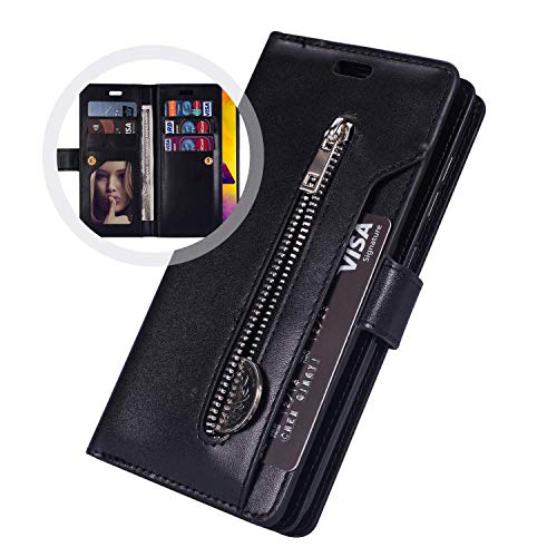 Case for Samsung Galaxy J3 Emerge,Galaxy J3 Prime Case,Amp Prime 2 / Express Prime 2 Case,PU Leather Flip Wallet Case Protective Case Cover Multi-Function 9 Credit Card Holders Zipper Coin Purse,Black
