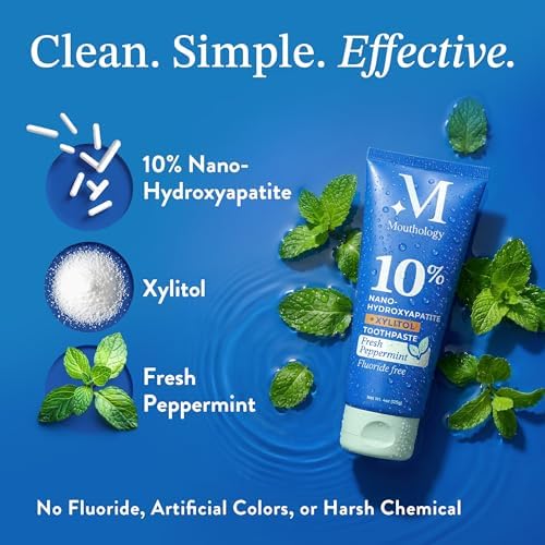 Mouthology 10% Nano Hydroxyapatite Toothpaste Fluoride Free, Whitening*, Rod Shaped nHA, Xylitol Toothpaste for Adults, Enamel Care*, Sensitive Teeth*, SLS Free, Mint 4oz (USA Made) Package May Vary — view 3