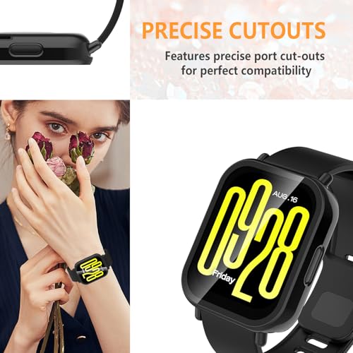 Hianjoo Hülle Kompatibel mit Xiaomi Redmi Watch 5 Active, Rundum PC Schutzhülle und Displayschutz, Schutzfolie Kompatibel mit Xiaomi Redmi Watch 5 Active - [5 Stück] Klar+Schwarz+Weiss+Rosa+Grün