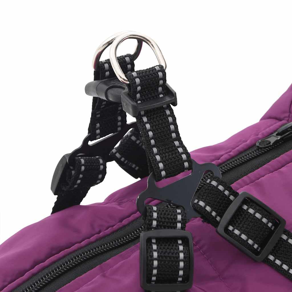 Hundemantel mit Geschirr wasserdicht reflektierend violett L44 aus Polyester mit Fleece, verstellbar für Spaziergang und Outdoor bei Regen, Wind und Kälte