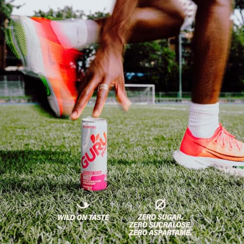 Image of GURU Zero Sugar Energy Drink, Ruby Red, 12 Fl Oz, 12 Pack | 140 MG Natural Caffeine for Workouts, Performance & Midday Boost, With Real Fruit Juice, L-Theanine, Plant Based, Gluten Free