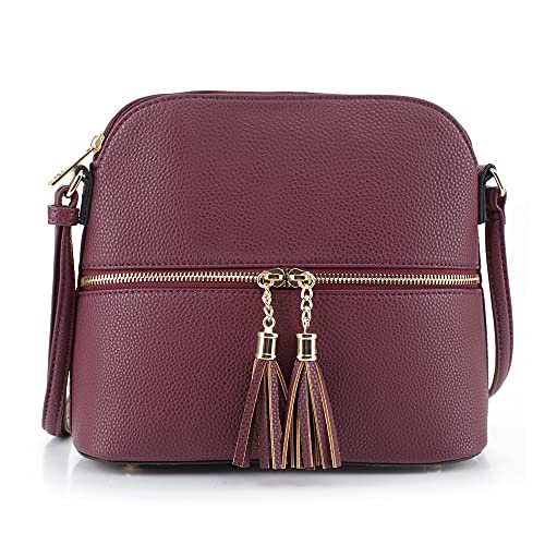 Image of SG SUGU Lunar Lightweight Medium Dome Crossbody Bag Shoulder Bag with Tassel | Zipper Pocket | Adjustable Strap